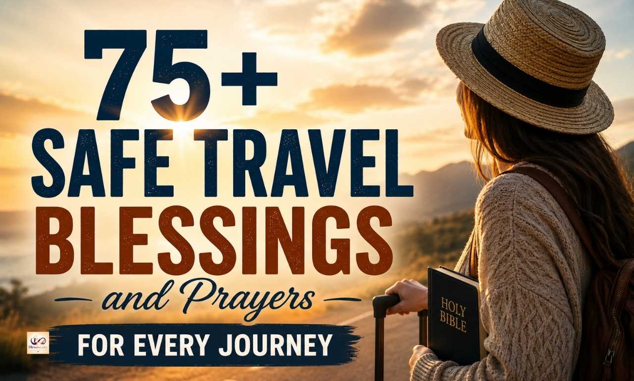 A traveler with a suitcase at sunrise receiving safe travel blessings and prayers for a peaceful journey