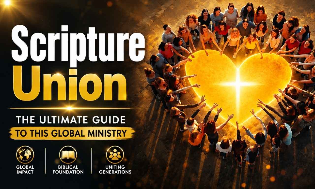 People gathered in the shape of a heart, symbolizing unity, faith, and Christian fellowship, representing the global mission of Scripture Union.