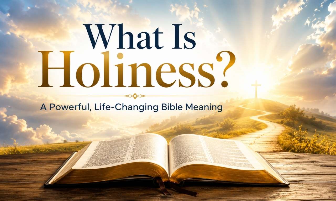 Open Bible with sunrise and cross representing holiness