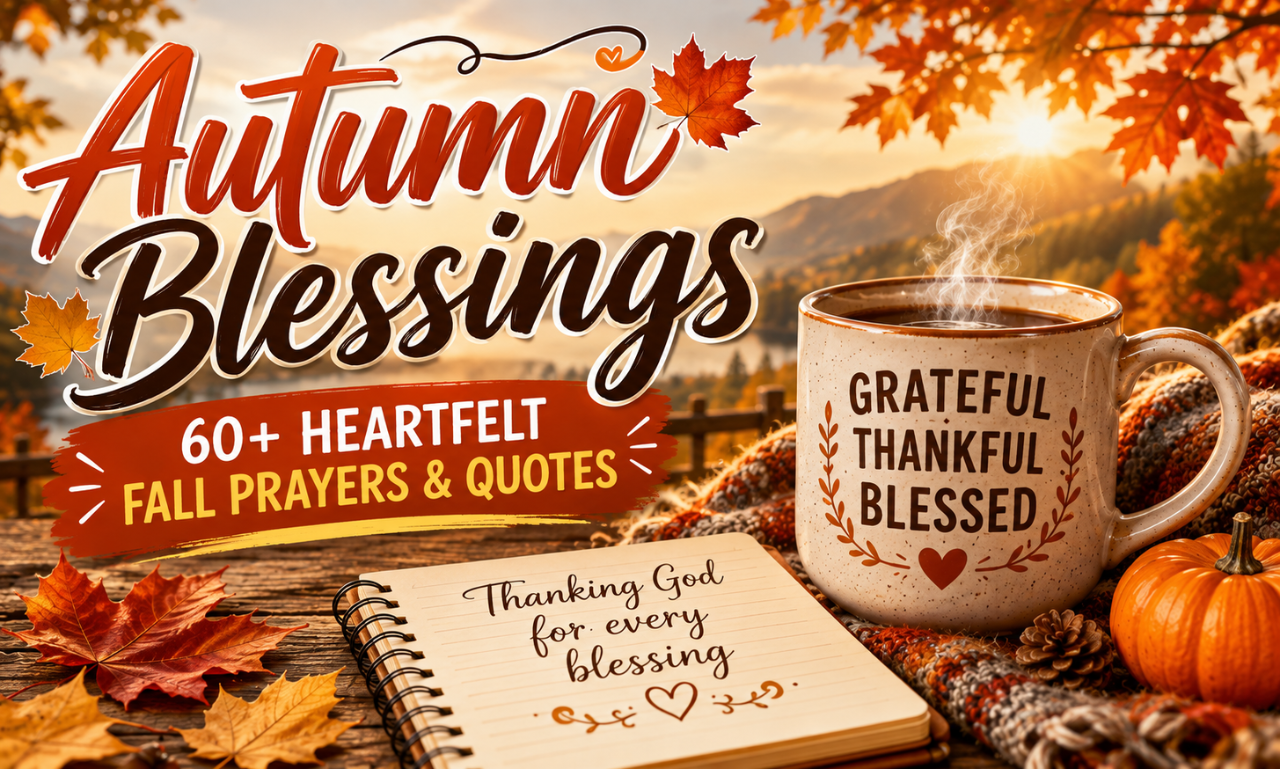 Autumn blessings Bible verse featuring a pumpkin, colorful fall leaves, acorns, and Psalm 126:3 celebrating God's joy and gratitude.