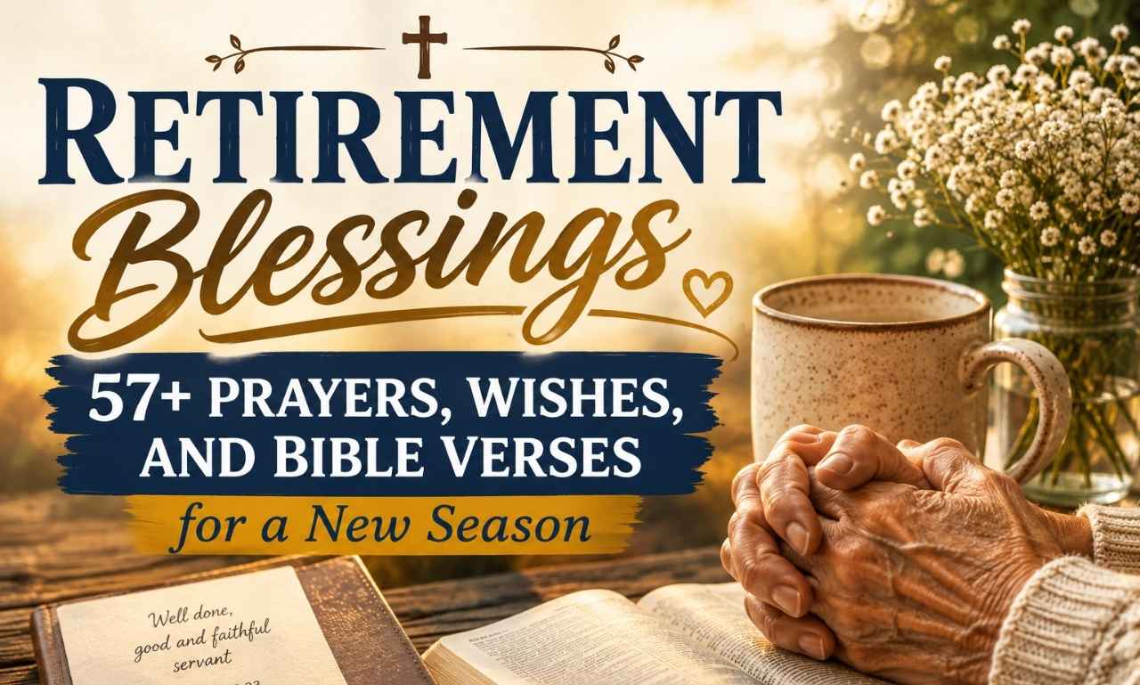 Happy retirement blessing with floral design and heartfelt wishes for joy, relaxation, adventure, and a peaceful new chapter.